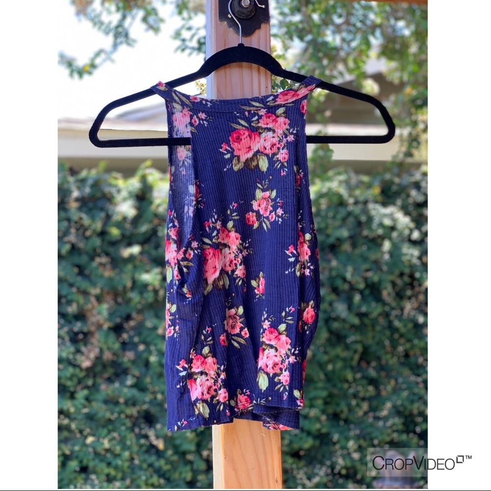 blue floral halter top
